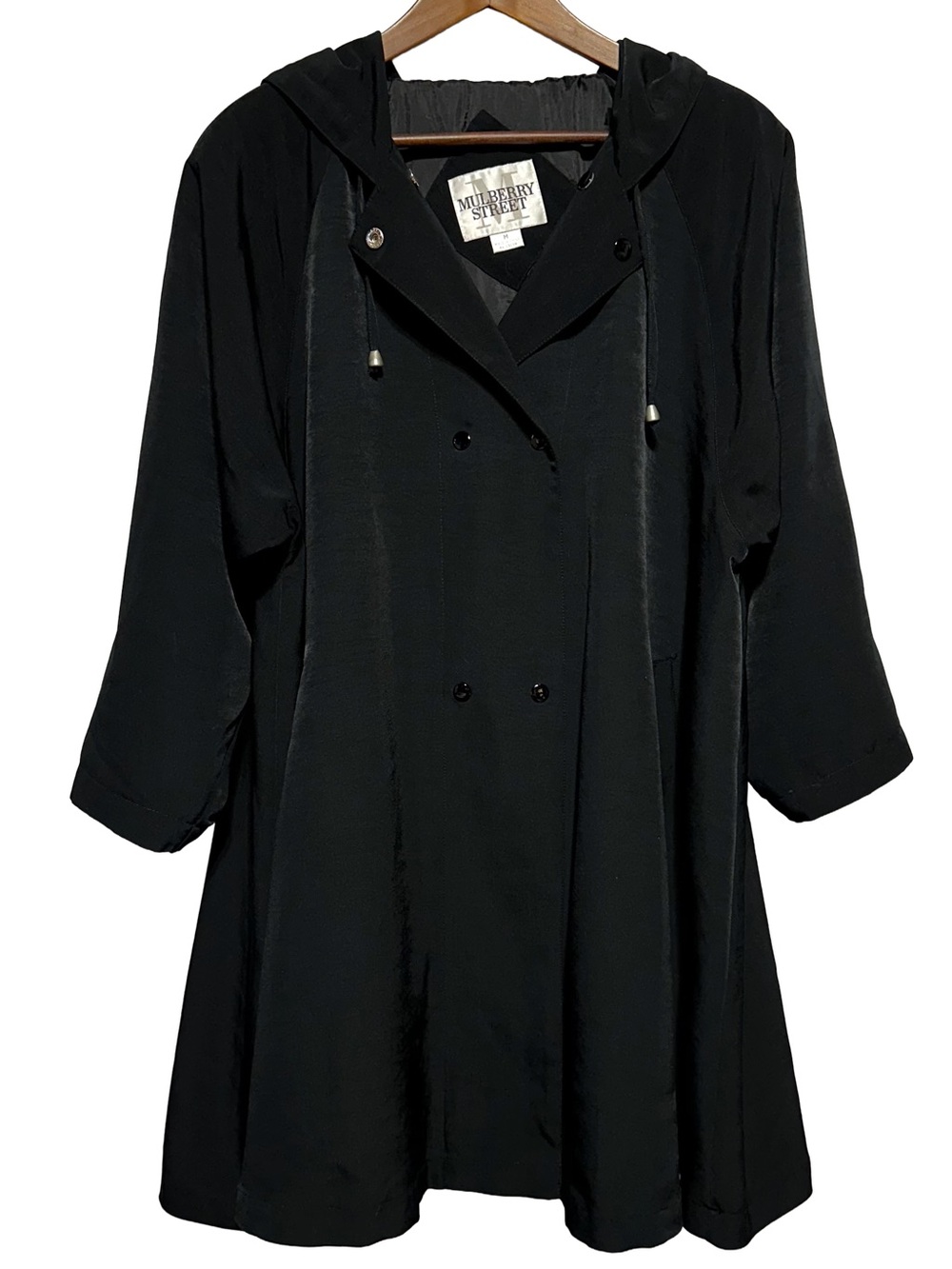 Mulberry Street Black Hooded Swing Jacket Coat Oversized Goth